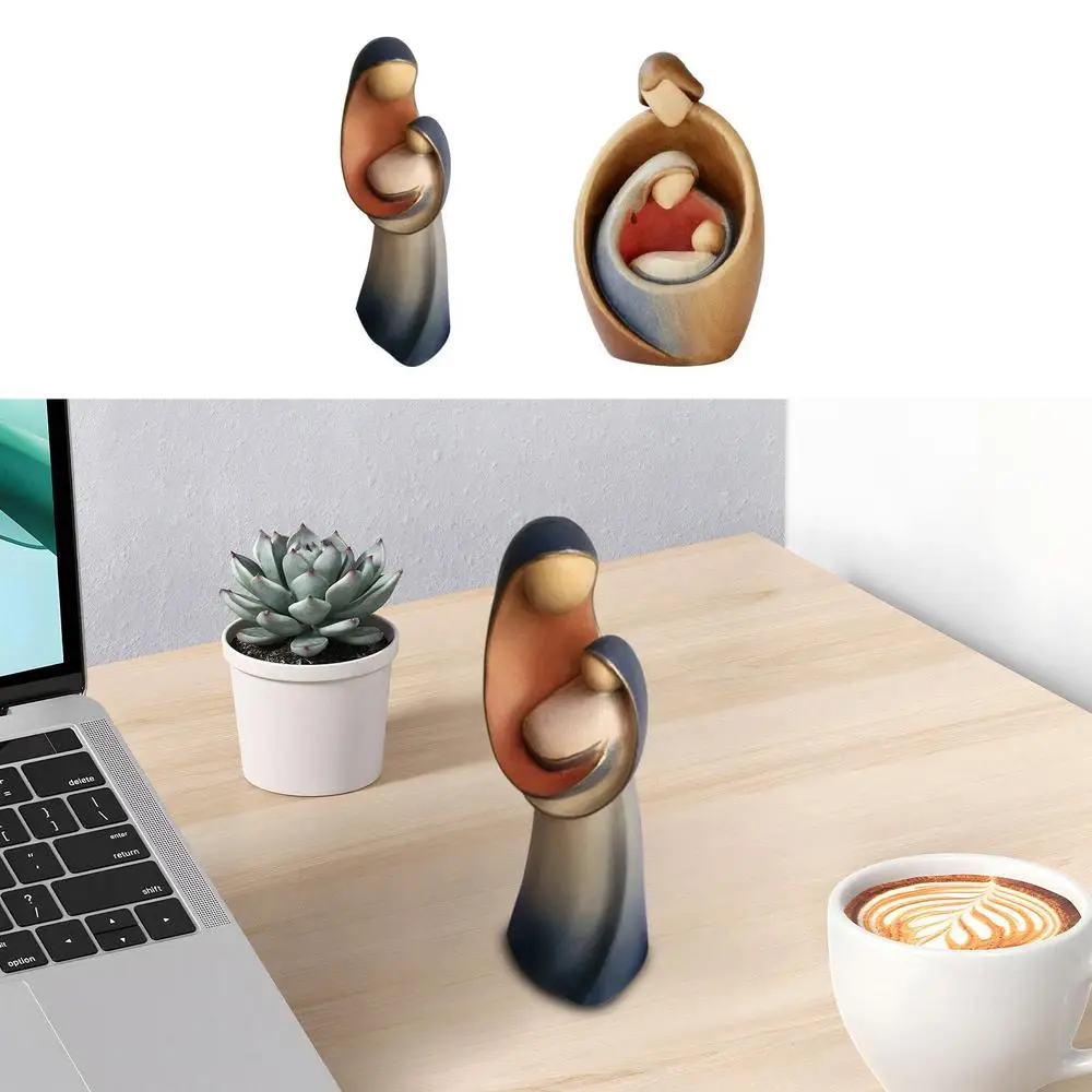 Description Picture 6 of itemNativity Scene Sculpture Holy Family Nativity Scene Figurines Home Decor Resin Nativity Scene Statue Carved Wood Look Miniatures