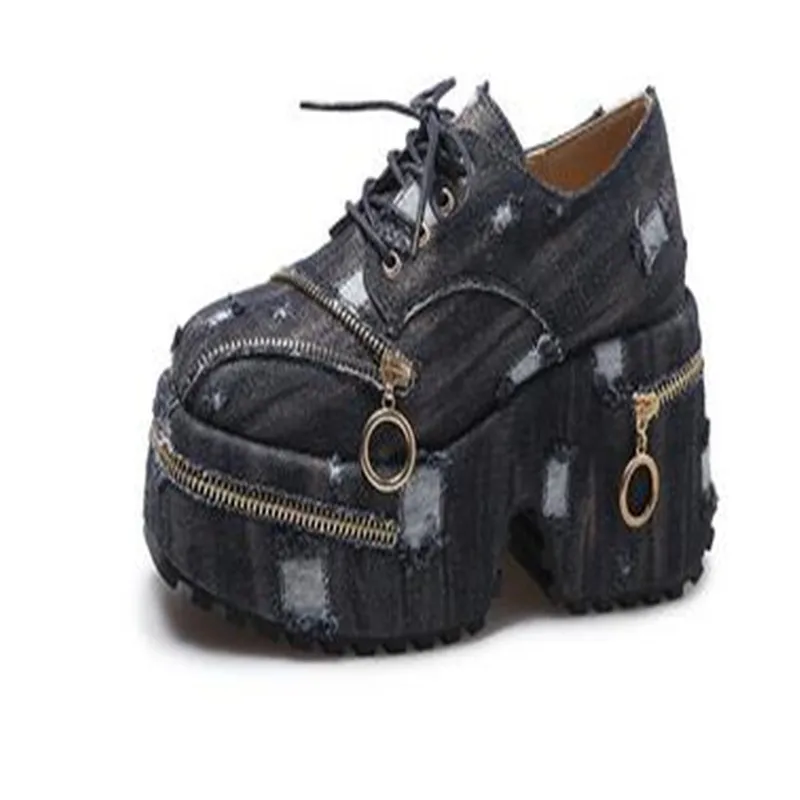 Cowboy High Heels Platform Women Shoes 2023 New Autumn Designer Wedges Zipper Mary Janes Shoes Pumps Chunky Square Toe Zapatos