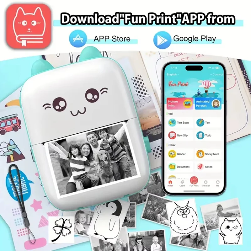 58mm Mini Portable Thermal Printer Wireless Bluetooth Mobile Pocket Photo Printer Memo Wrong Question HD Printing With USB Cable - 5