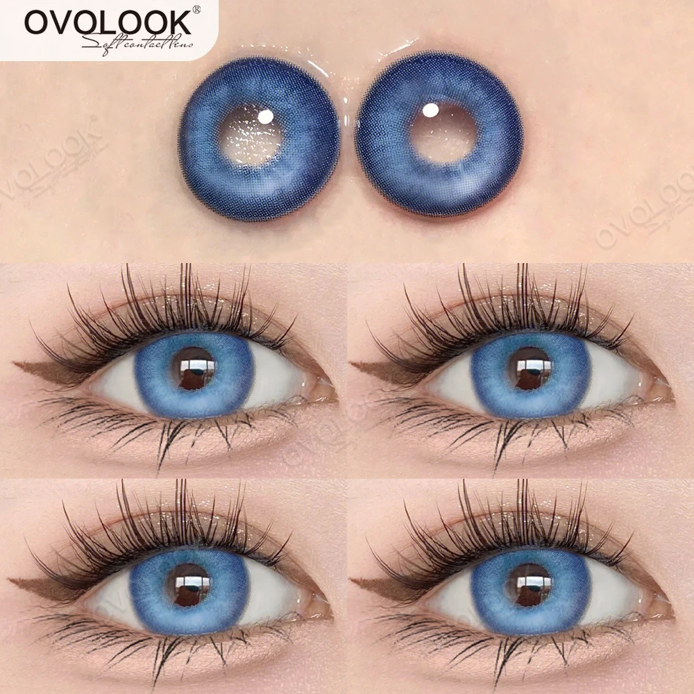 

OVOLOOK-1 Pair Blue Eye Lenses Colored Contact Lenses for Eyes Gray Lenses Myopia Lenses With Diopters Prescription Fashion Lens