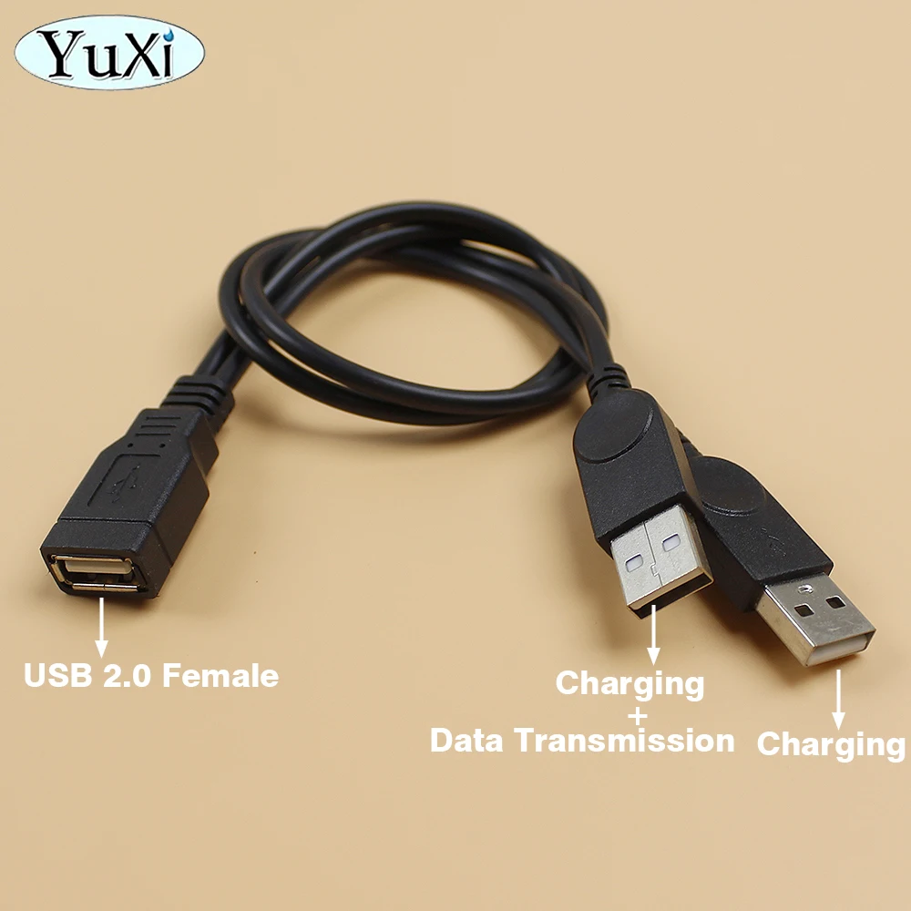 Dual USB 2.0 Splitter Adapter Cable - 1 Female to 2 Male Ports for Charging and Data Transfer