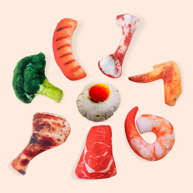 Simulated Meat Bone Dog Toy Plush Vegetable Fried Egg Large Chicken Leg Chew Toy Interactive Steak Squeaky Toys Puppy Teething