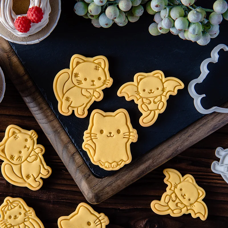 Description Picture 4 of itemHalloween Bat Kitten Cookie Cutters Mold Cartoon Halloween Cake Decorating Tools Fondant Icing Biscuit Mold Baking Cookie Stamp