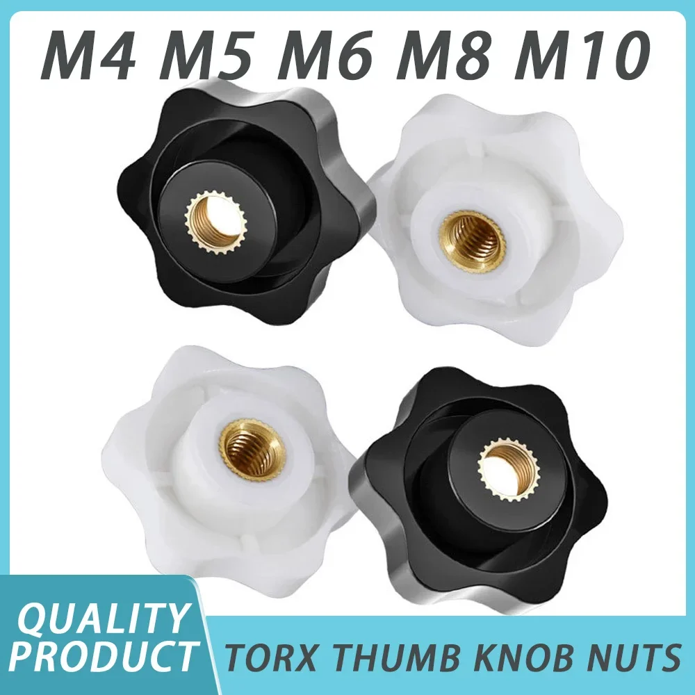 

M4 M5 M6 M8 M10 черно-белые пластиковые медные гайки Torx с резьбовой ручкой для зажима ручная затяжка механические гайки крепление