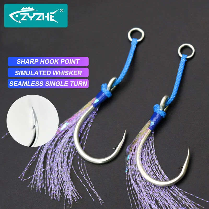 ZYZHE 2~3 Stück/Beutel JIG Assist Hook 1/0 # -11/0 # Hochfeste Jigging-Angelhaken Federhaken Salzwasser-Angelhaken Angelzubehör