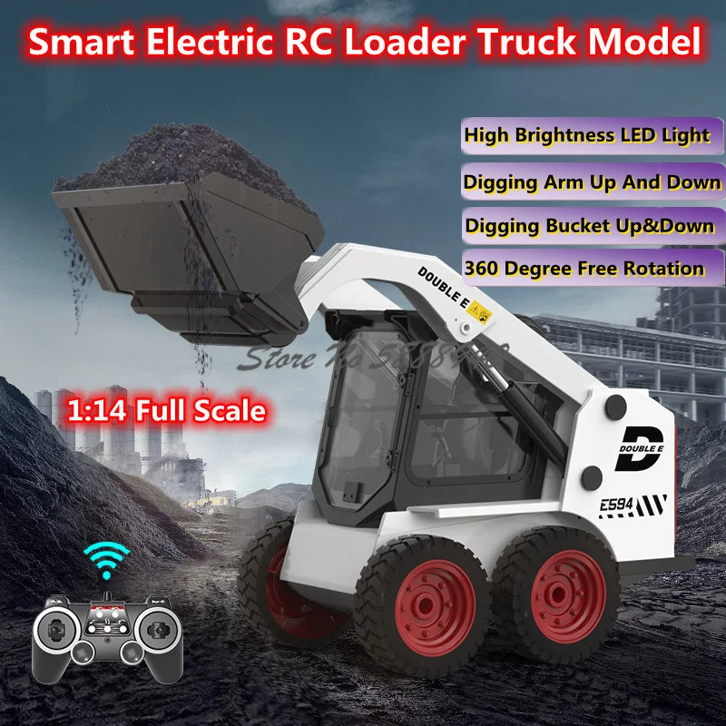 

360° Rotate 1:14 Electric RC Loader Bulldozer Truck 2.4G 4WD Bucket Arm Up Down Speed Adjust Remote Control Engineering Truck