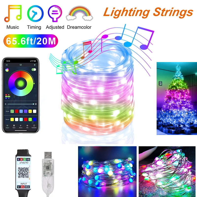 Christmas Tree USB Smart Bluetooth LED Strip Light App Control New Year Fairy Light Decoration Outdoor Garland 2M/5M/10M/15M/20M