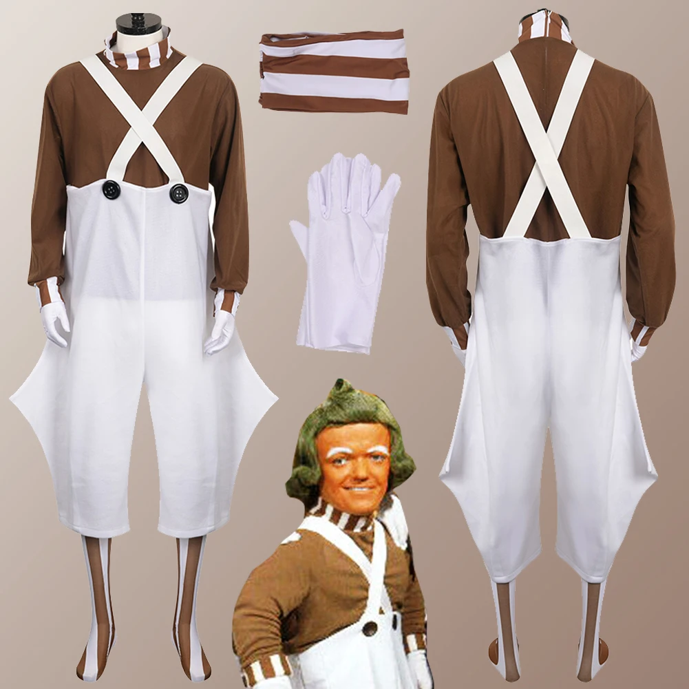 

Мужские костюмы Oompa для косплея, перчатки, штаны, наряды из фильма «шоколадная фабрика», Маскировочный костюм для мальчиков, для ролевых игр, мужской костюм на Хэллоуин, фантазия