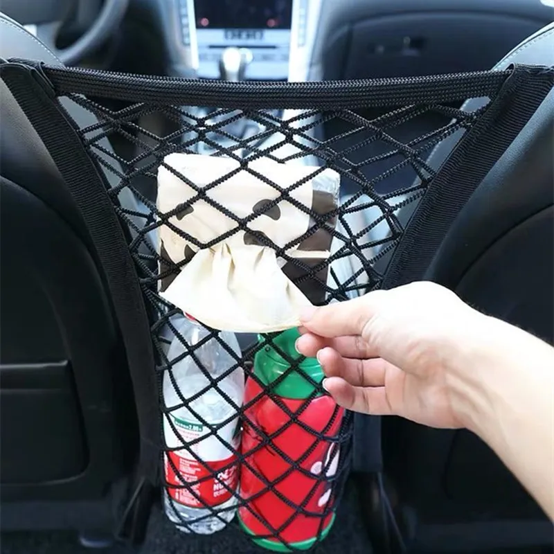 

Universal Seat Black Storage Net Pocket Organizer Four-sided Elasticity Stretchable Sundries Bag Car Accessories