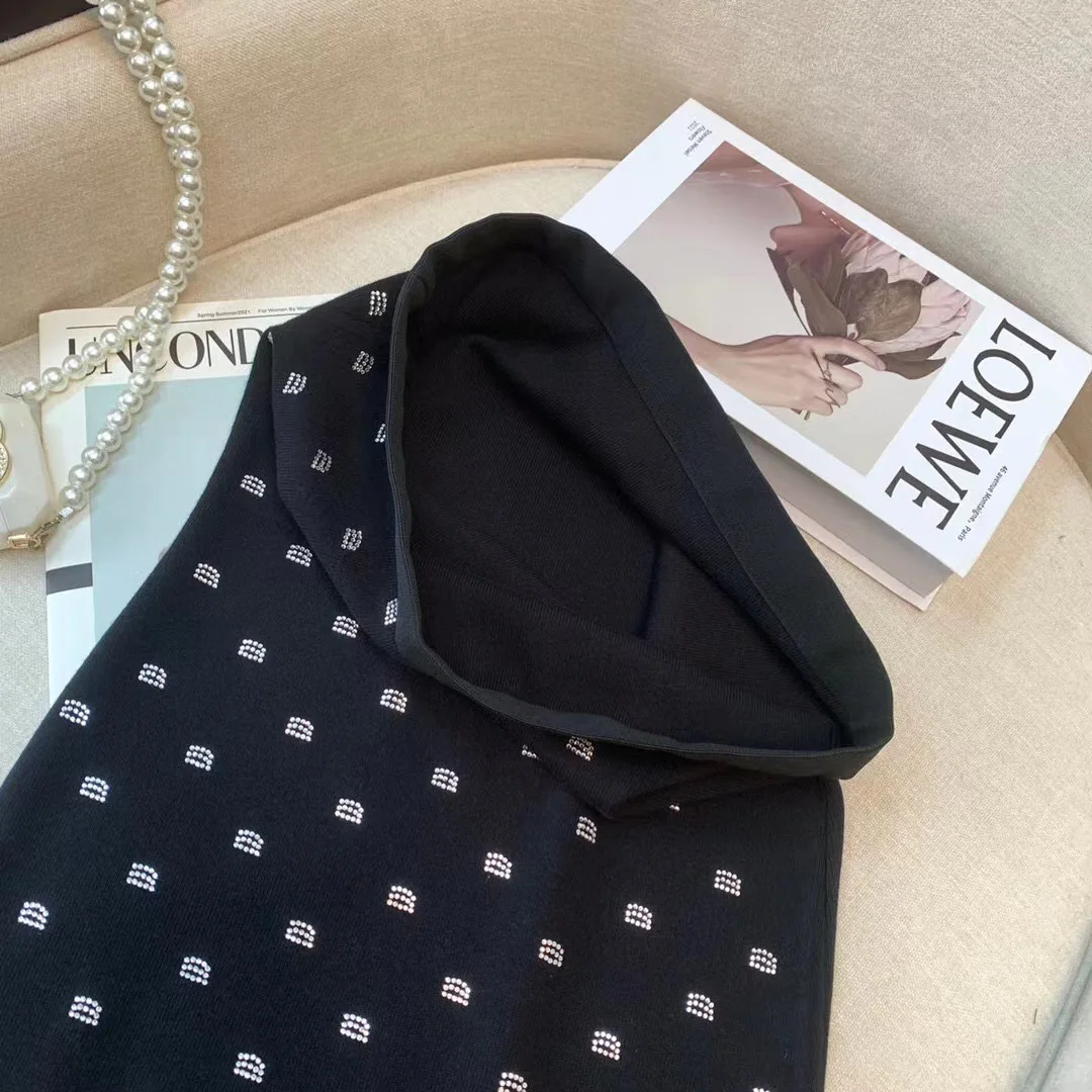 AW Wang Luxury Brand Design Diamond A Letter Black Elasticity Dress For Women Sexy Evening Party Short Mini Skirt Clothes