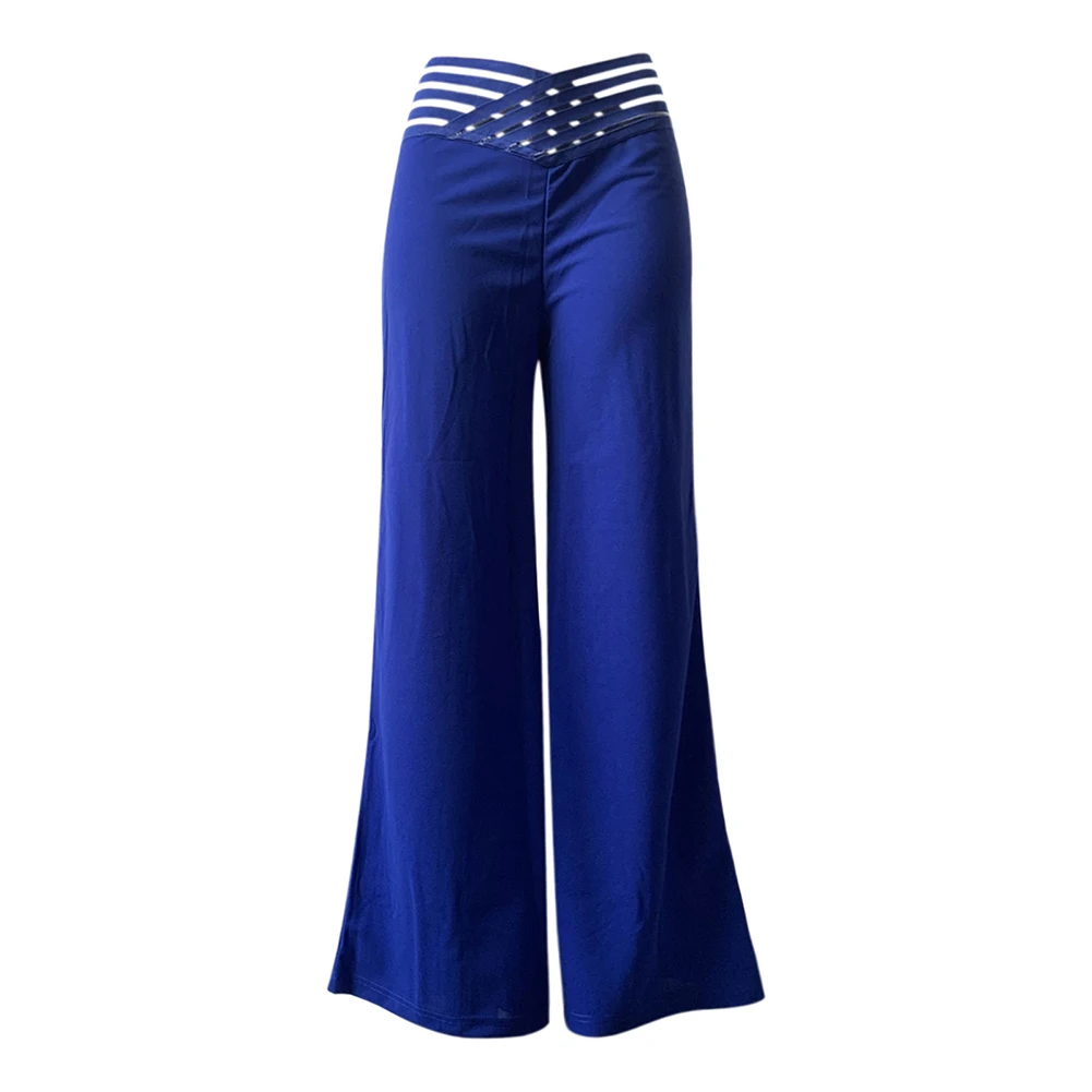New Ladies Flared Pants Wide Leg Pants For Women Casual Sexy Crisscross Sheer Mesh Patch High Waist Y2K Trousers