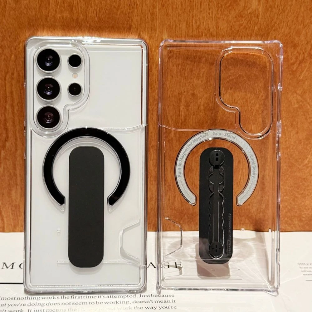 Luxury Magnetic Clear Case with Card Holder - Shockproof Hard Cover
