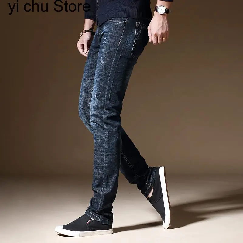 

New Men's Stretch Jeans Fashion Business Classic Style Autumn Straight Fit Jeans Regular Casual Denim Pants Male Cowboy Trouser