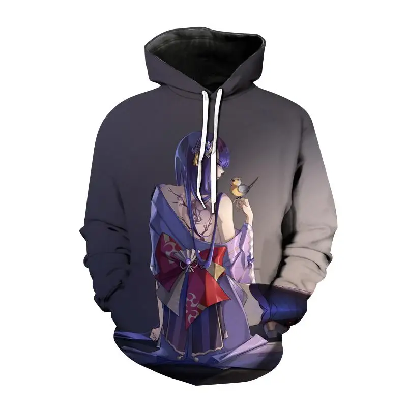 

3D Print Anime Game Genshin Impact Hoodies For Men Raiden Shogun Sweatshirts Full Print Oversized Pullover Hoodie Top Streetwear