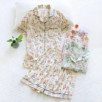 Summer new ladies pajamas suit viscose buckle comfortable man-made cotton short-sleeved shorts two-piece home service set women - Image 3