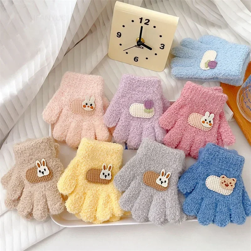 1-3Y Children Gloves Autumn Winter Warm Thicken Boys Girls Baby Riding Mittens Cute Cartoon Kid Kindergarten Five Fingers Mitten 2
