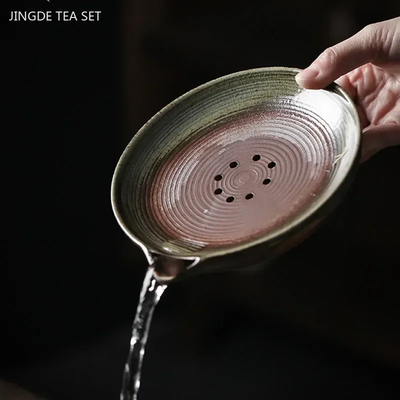 Japanese Crude Pottery Teapot Base Small Dry Tea Tray Household Tea Set Storage Trays Water Storage Tea Tray Teaware Supplies