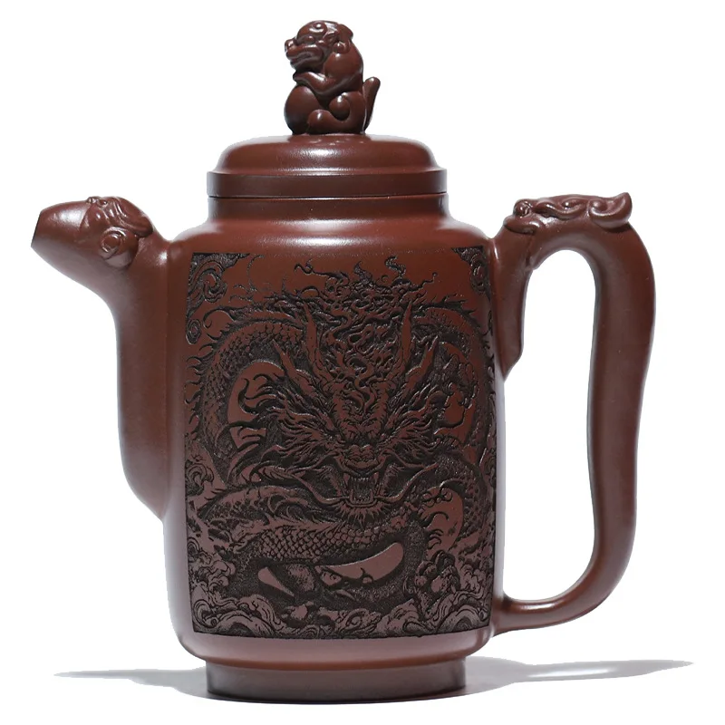 Chinese Style Teapot, Purple Clay Iron Red Dragon Blood Sand, Kung Fu Household, Handmade, 320ml high-capacity Pot, New, 1Pc
