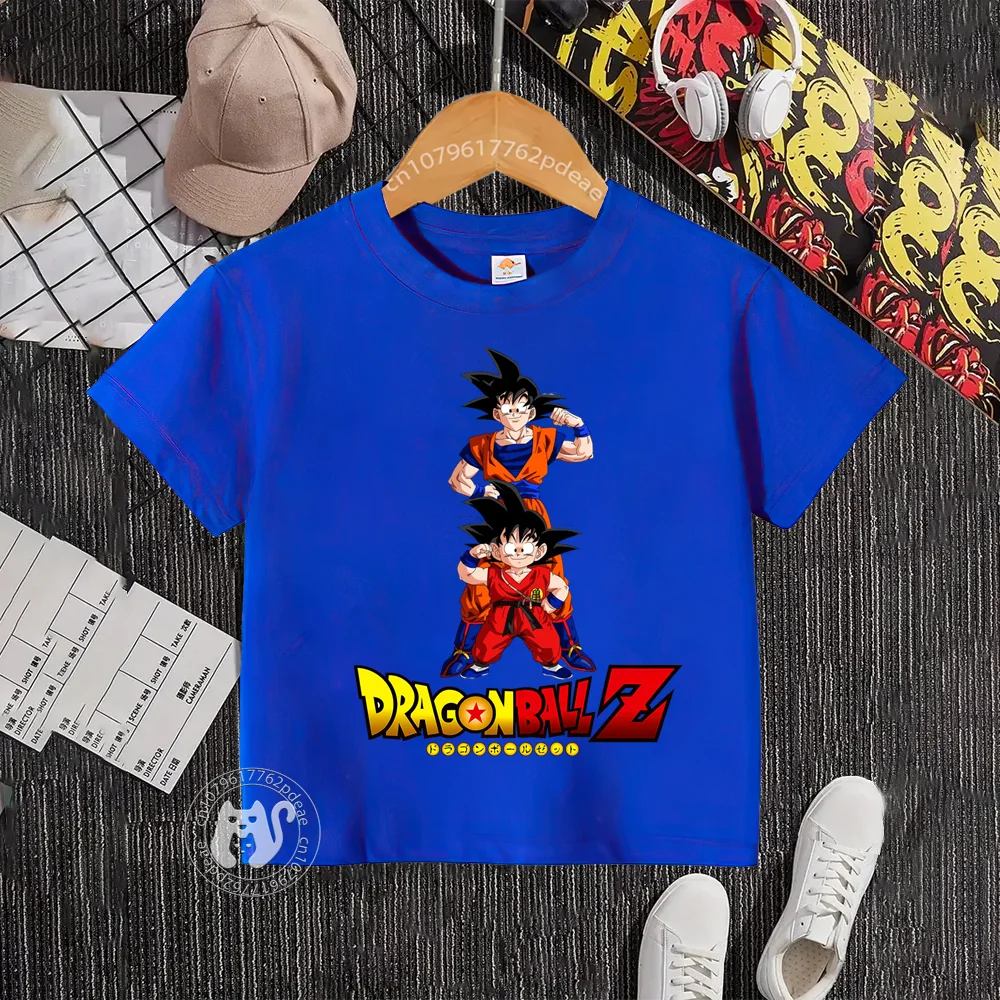 Teen Summer 100% cotton crewneck T-shirt Boys Girls Comfortable Harajuku Top Street Dragon Ball Print casual cotton T-shirt 6