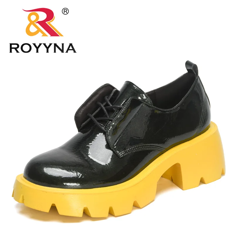 

ROYYNA 2023 New Designers High Heels Shoes Women Autum Korean Style Shoes Ladies Chunky Heels Round Toe Patent Leather Footwear