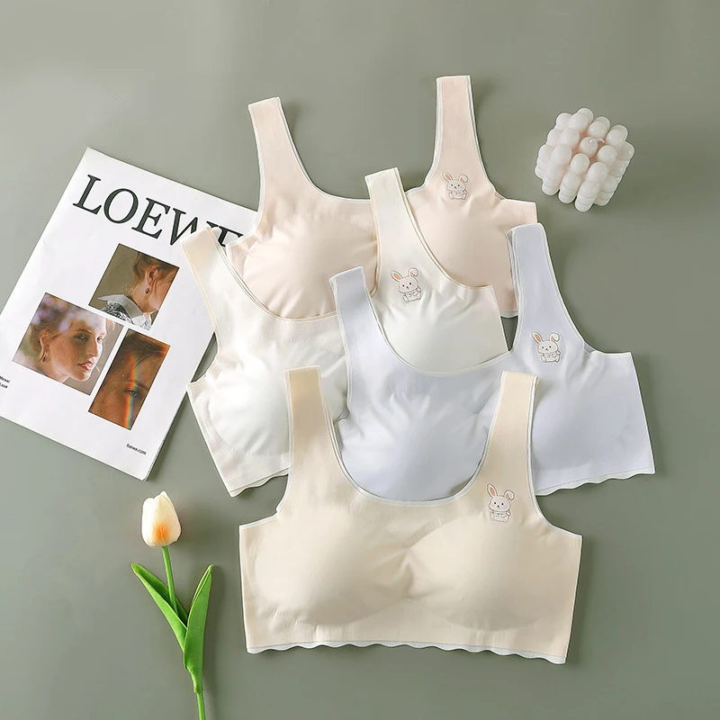 High Elastic Shockproof Fashionable Summer Cool Silk Seamless Sports Bra For Developmental Girls