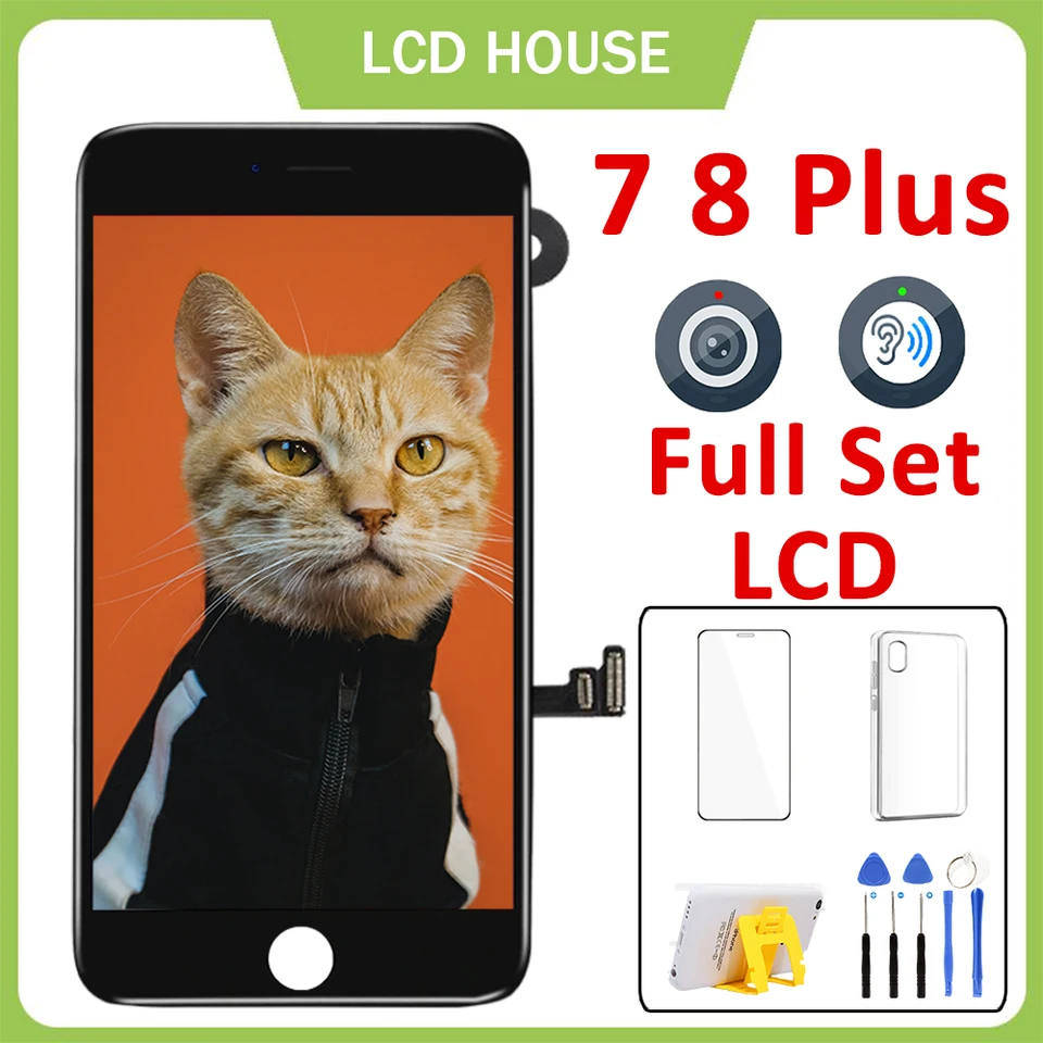 Pantalla LCD para iPhone 7, 8 Plus, 7P, 8 P, conjunto completo de repuesto,  Kit de pantalla táctil 3D, digitalizador completo, cámara frontal y  auricular - AliExpress