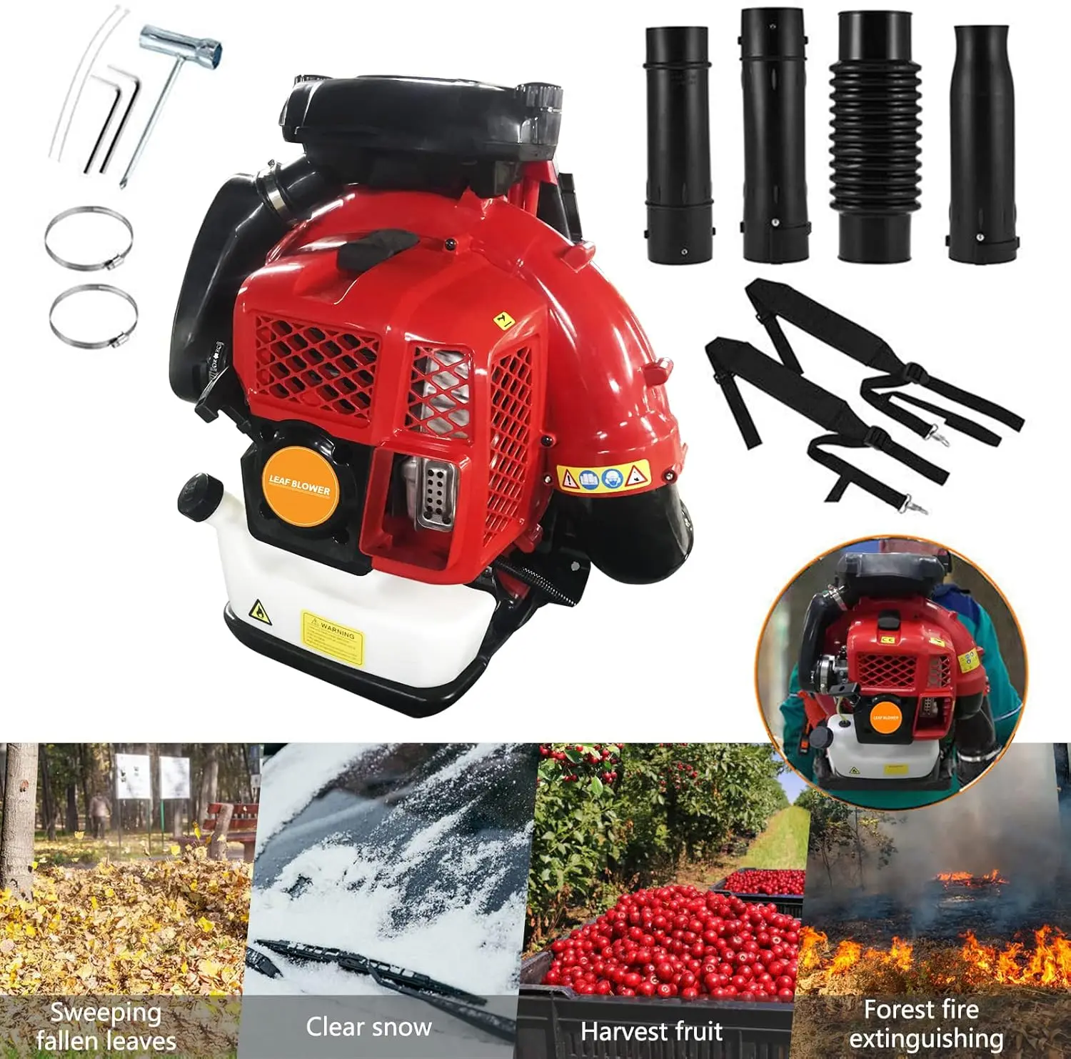 80CC Gas Powered Backpack Leaf Blower 900CFM Powerful 206MPH Extreme Duty 2-Cycle Petrol Powered Leaf blowers for Lawn