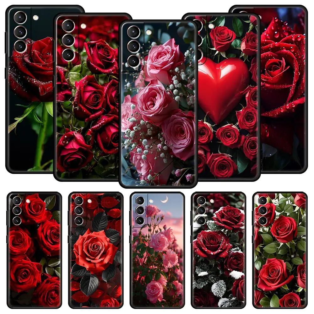 Elegant Red Rose Floral Soft Silicone Phone Case Cover
