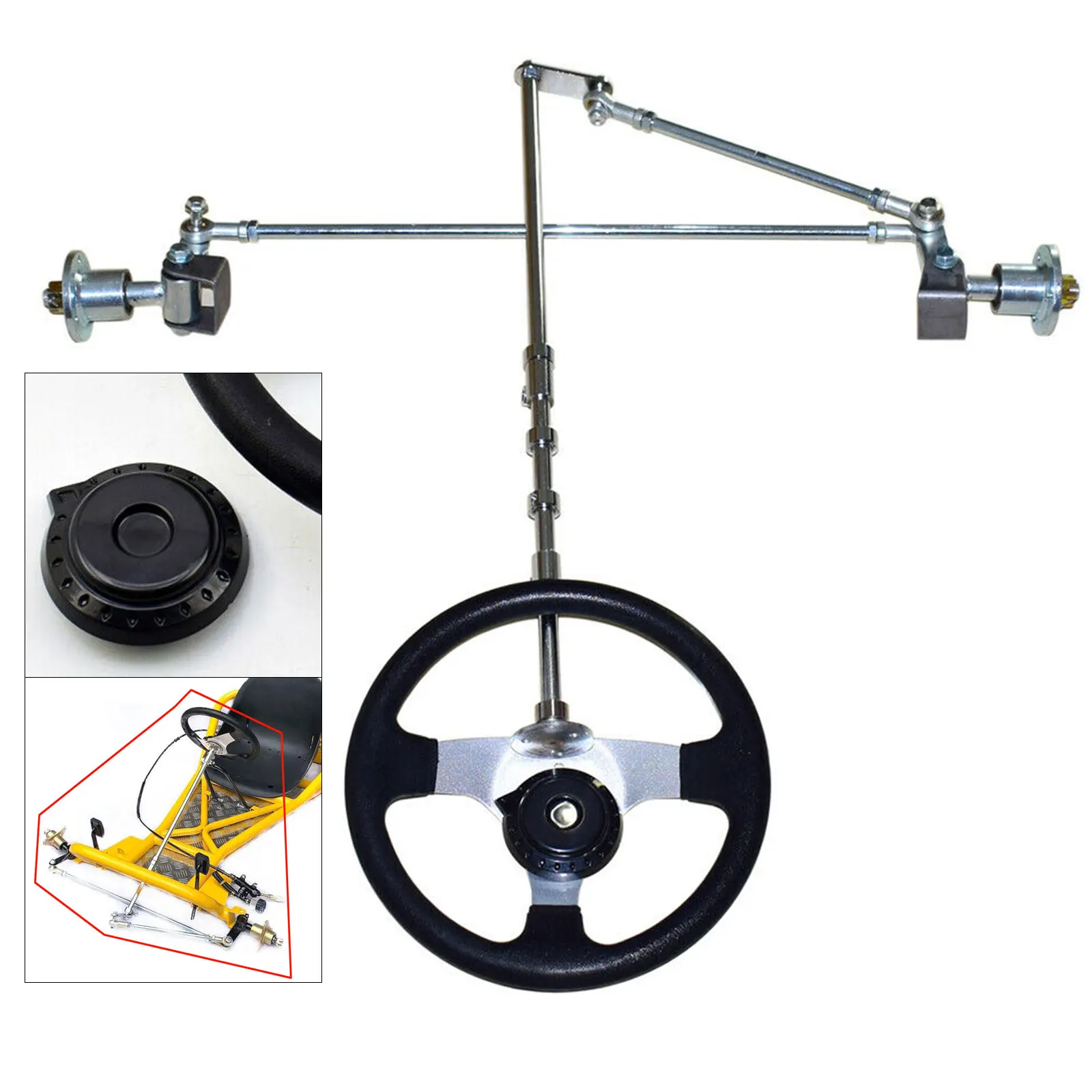 Front Steering Retrofit Kit For 168cc Go Kart  ATV Gear Rack Joint Tie Rod Wheel Assembly