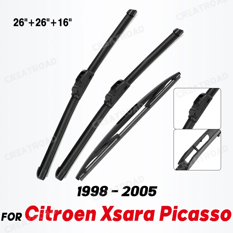 Set Tergicristalli Per Citroën Xsara Picasso 1998-2005 - Anteriore 26"+26" E Posteriore 16", NON A Perno Laterale