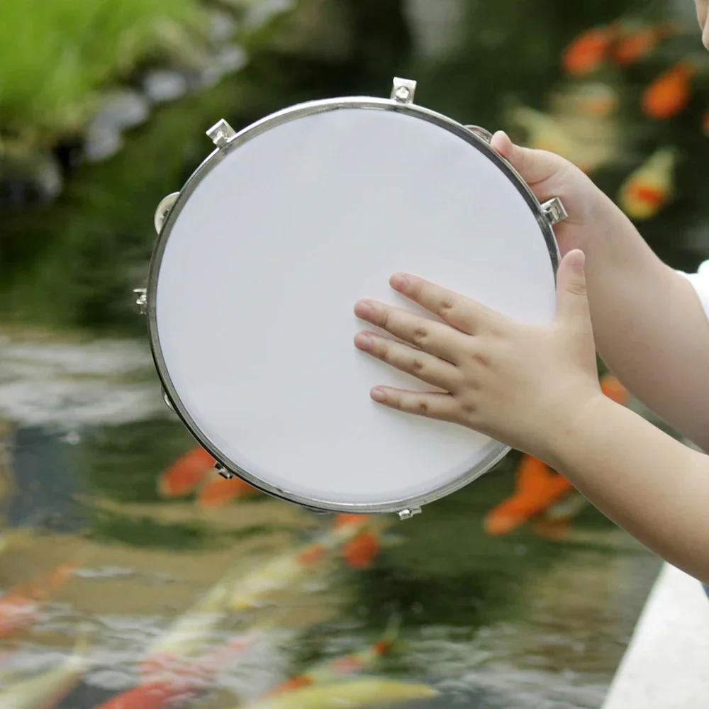 10 Inch Tambourine Hand-Rocking Bell Drum Wooden Tambourine Orff Percussion Instruments Children's Music Toys Kids Gifts