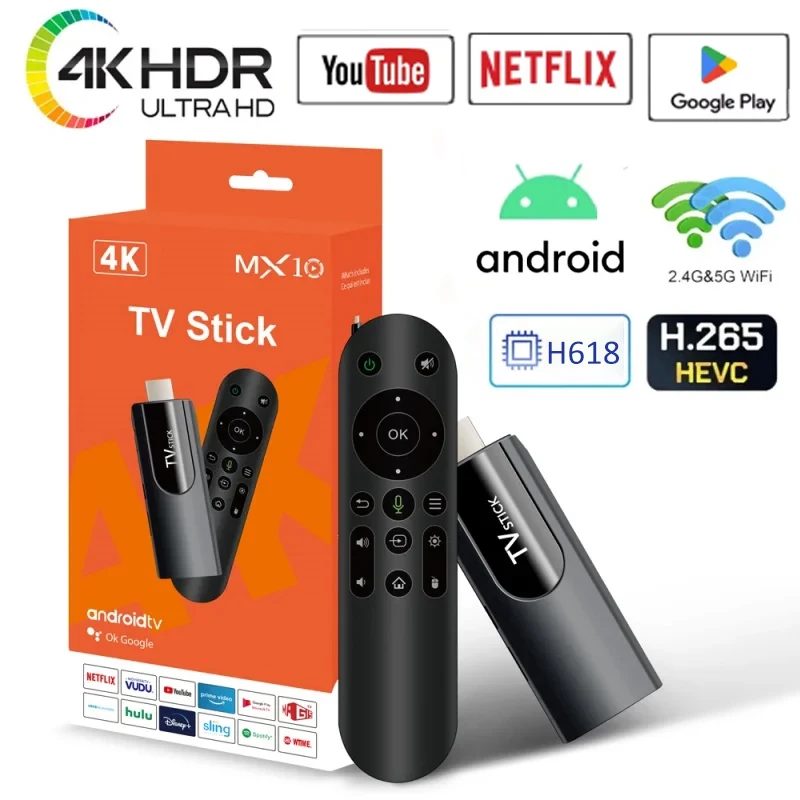 MX10 F3/MX10 mini TV stick h618 android13 ATV 4K HD TV box 2.4/5G WiFi smart TV receiver for Google YouTube Netflix media player 1