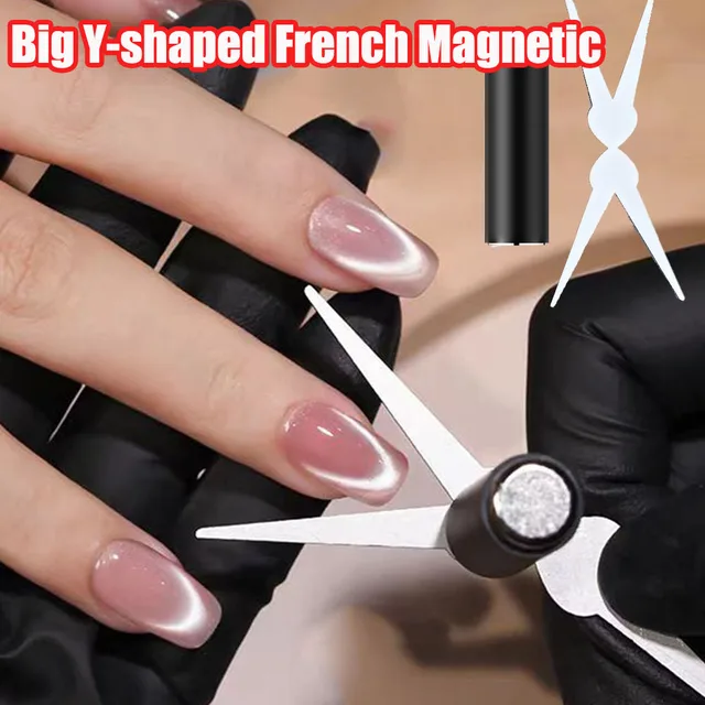 1/2Pc Double-Head French Cat Eye Nail Magnet Set Big Y-shaped 2 In 1 Crescent Moon Cat Eye's Magnet Stick DIY Gel Manicure Tool 1