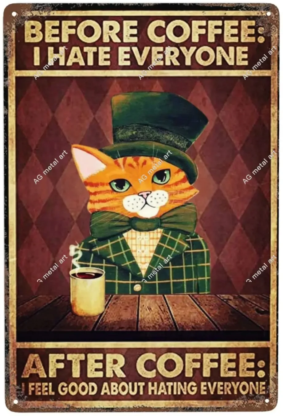 

Retro Funny Cat Before Coffee I Hate Everyone Tin Sign Metal Poster Wall Plaque Decoration Bar Cafe Home Garage Cave Club
