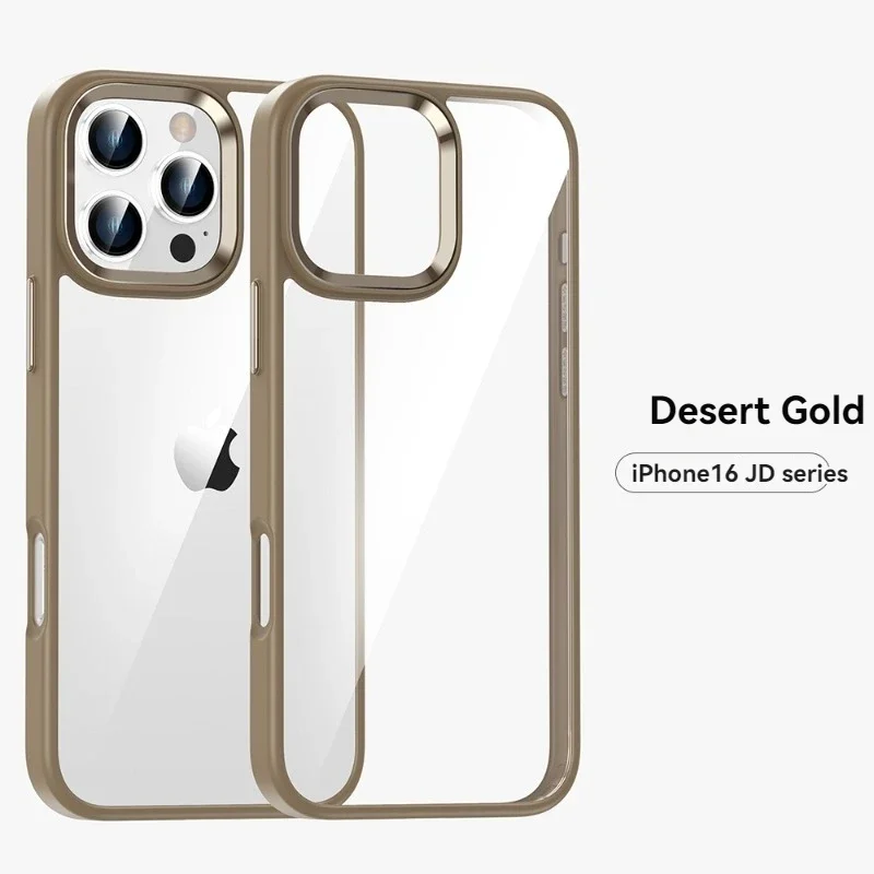 Luxury Transparent Phone Case with Metal Buttons - Desert Titanium Gold Cover