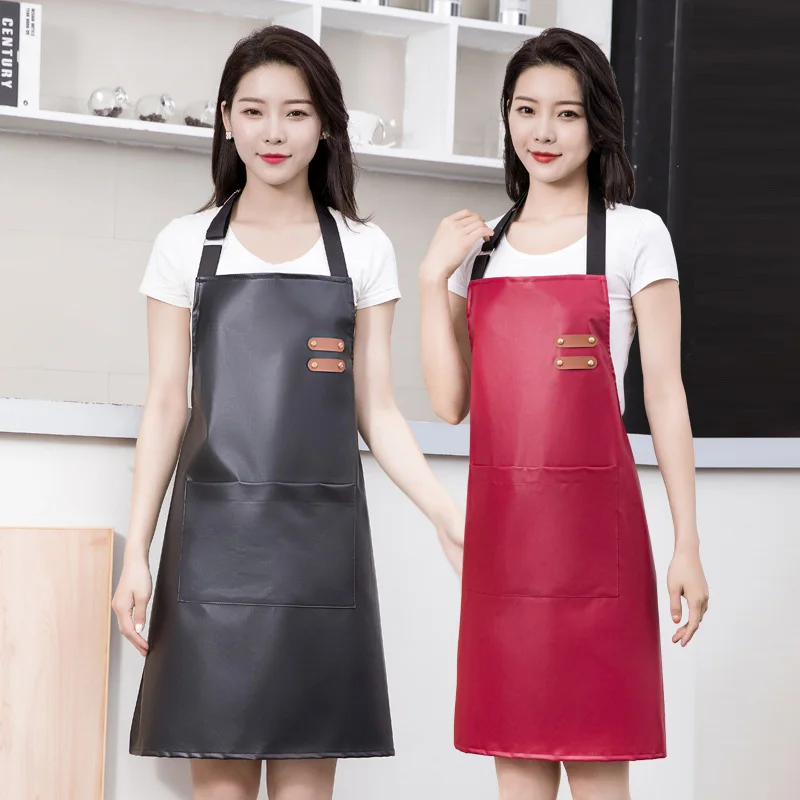Kitchen Apron PU Leather Waterproof and Oil Resistant Unisex Sleeveless Adjustable