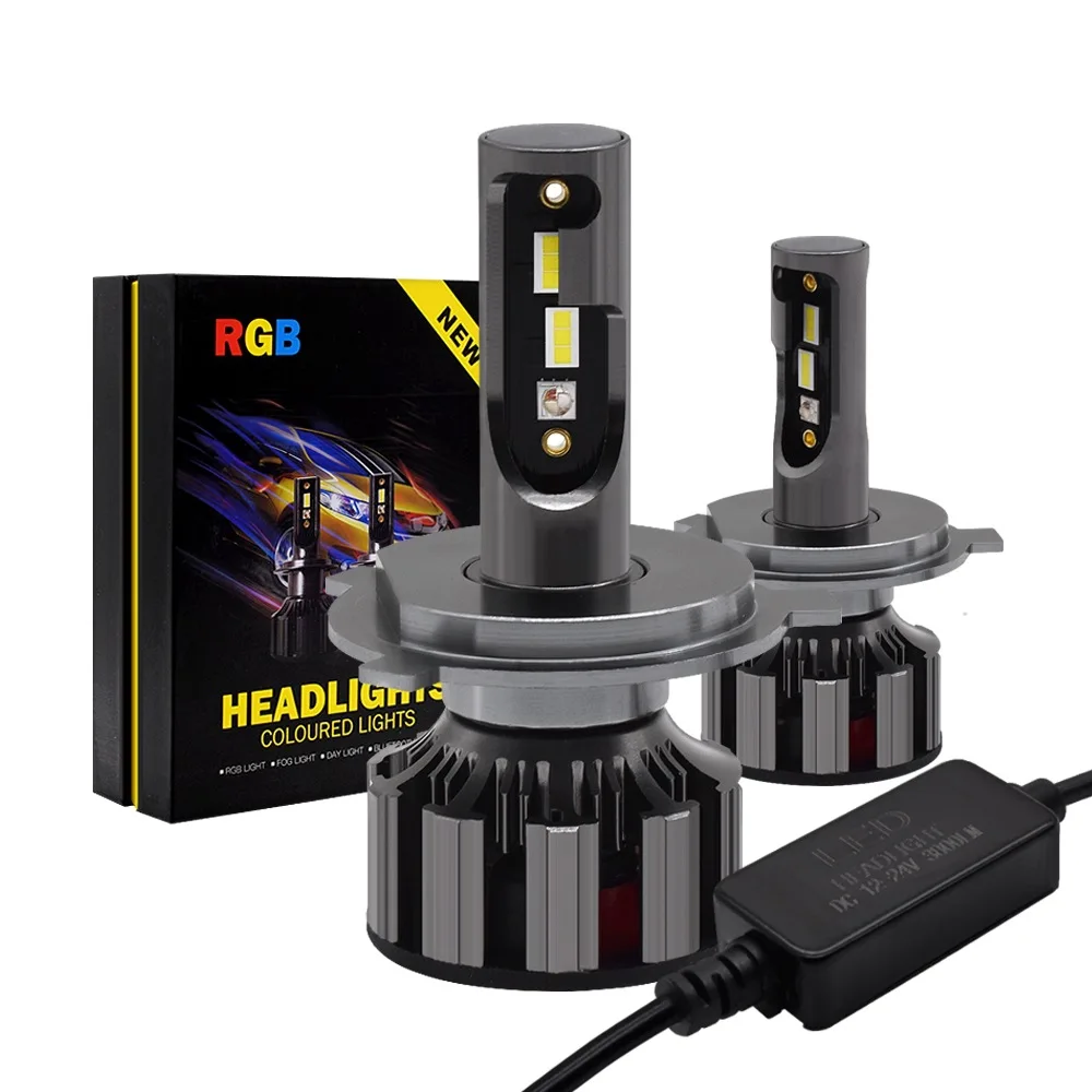 

App Control Car Rgb Yellow Green Blue Purple Red Light Led Headlight Bulb H4 H11 9005 9006 9012 Fog Lamp