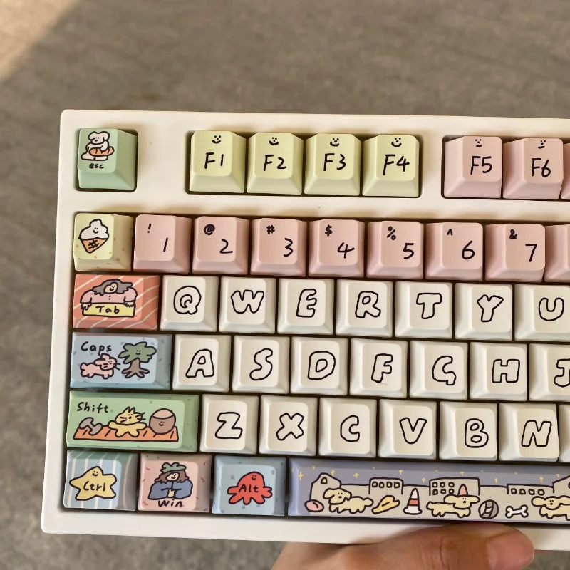 Desenhos Animados Puppy Snowman Keycaps Teclado Mecânico Faça Você Mesmo Color Keycaps Cute Sorrindo Face Pbt Mda Altura 140 Chaves - Imagem 5