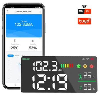 Dienmern DM165A WIFI Decibel Monitor Tuya WIFI Connection Temperature/Humidity/Time Sensor Meter Noise Detector with LED Display 1
