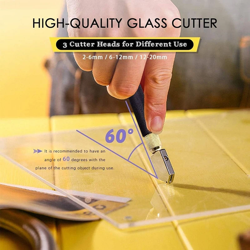 6PCS Diamond Glass Cutter Professional Manual Glass Floor Tile Cutter Tool 2-20mm Glass Cutting Tools Construction Tools Set