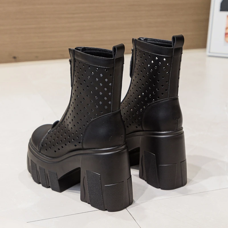 AIYUQI Summer Boots Female Genuine Leather 2024 New High Heel Mesh Boots Women 11c Heel High Fashion Sandals Women