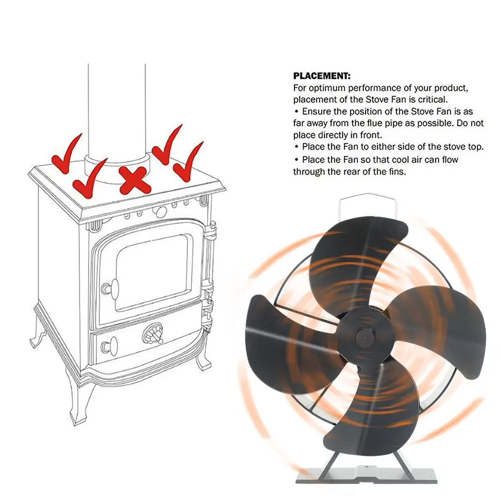 Fireplace Fan Heat Powered Stove Fan Automatic Adjustment Thermal Fans For Wood Log Burner Fireplace Eco Quiet Fan