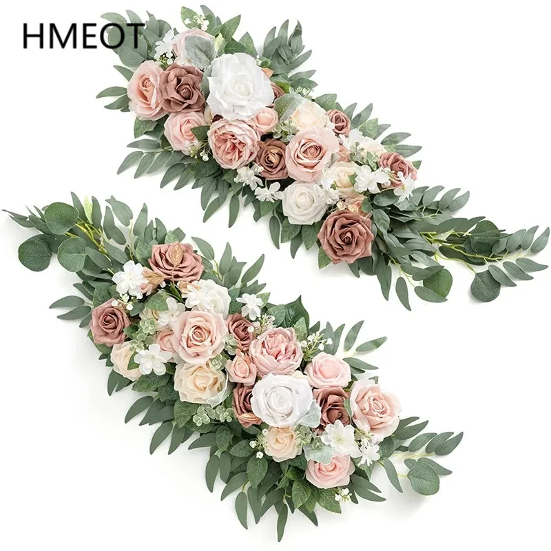 Table Centerpieces Decor Flower Wreath Crown White Rose Green Leaf Floral  Arrangement Garland Wedding Table Candlestick Supplies - AliExpress