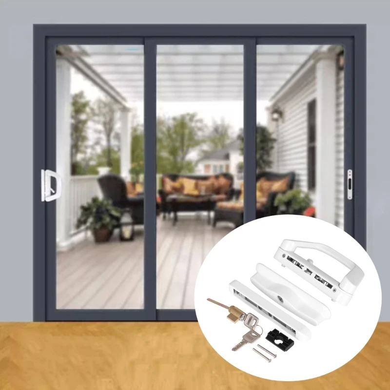 Sliding Patio Door Handle Set Balcony Glass Door Handle Lock Single Side with Key Full Replacement Lock Enduring 37JD