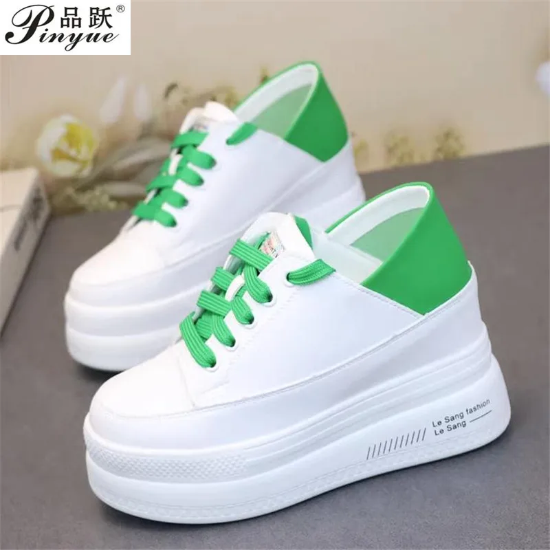 

10cm summer versatile breathable small white shoes leather upper thick sole plank inside high Casual vulcanized shoes 34 40