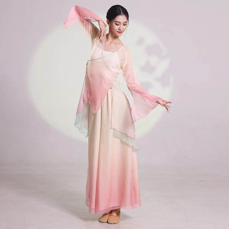 Robe de danse classique chinoise pour femme, cardigan transparent, jupe  longue en gaze, jupe-pantalon dégradée en Y, costume de performance imbibé  - AliExpress