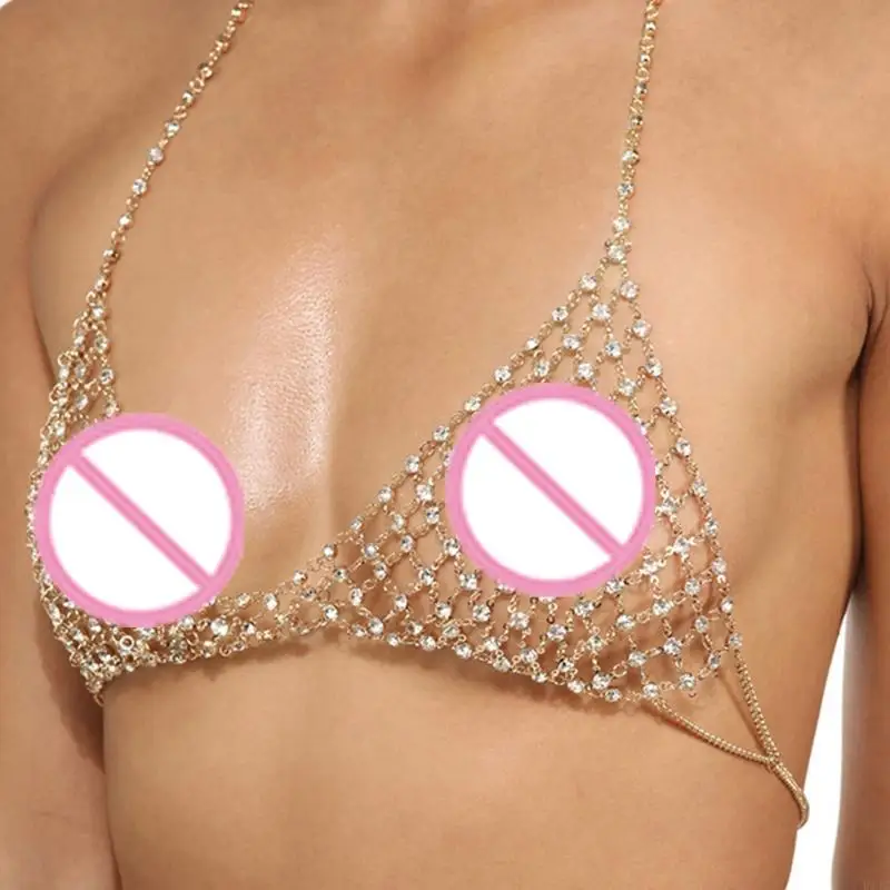 U1JC Vacation Leisure Sexy for Rhinestone Chest Chain Fashion Bra Chain