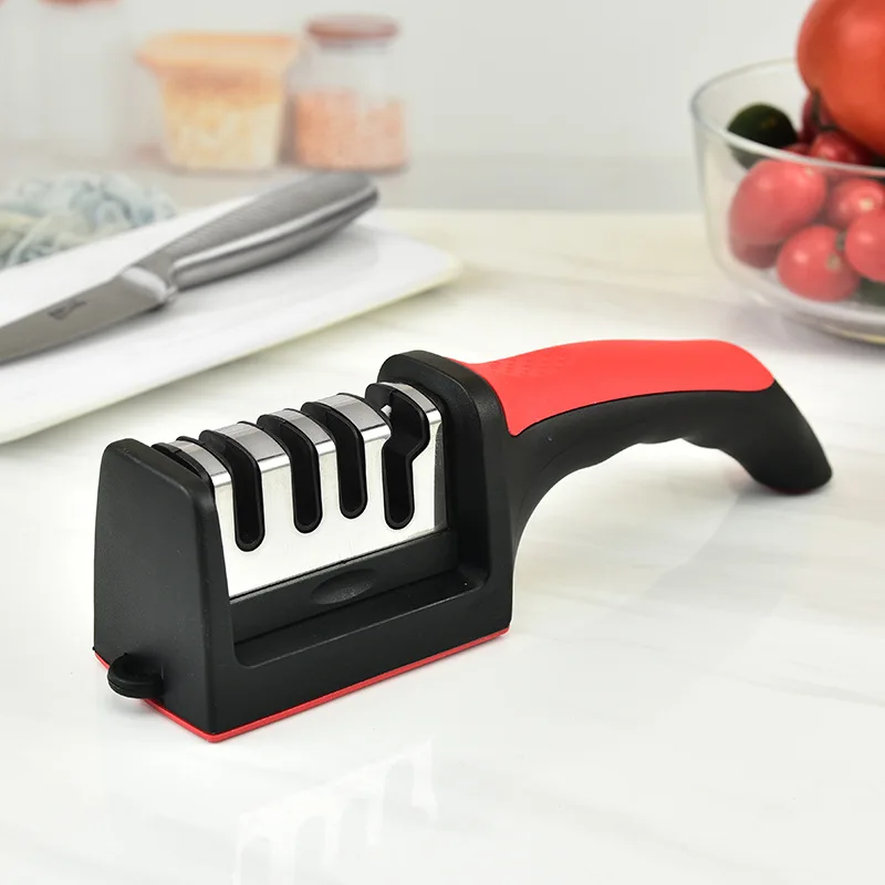 Kitchen 4Segment Knife Sharpener Household Multi-Functional Hand-Held Three-Purpose Black Sharpening Stone 3