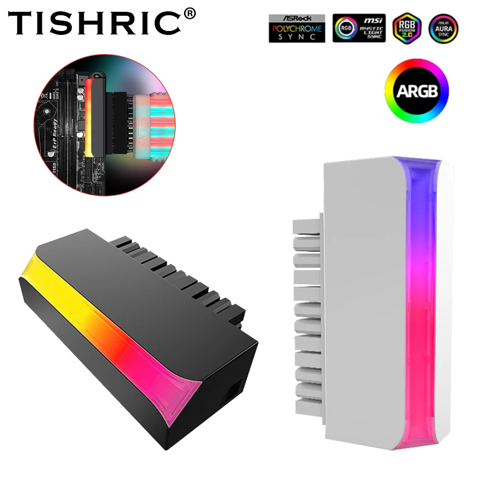 

TISHRIC 5V 3Pin ARGB ATX 24Pin Power Supply Cable Connector Adapter 90 Degree Motherboard Power Connectors Aura Sync Modular