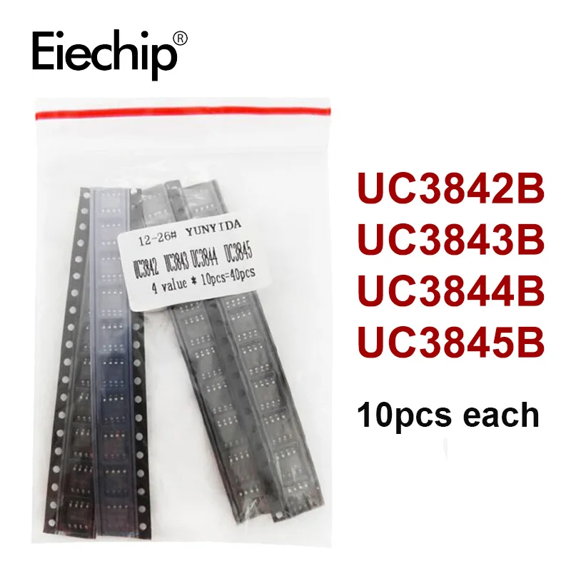 40PCS Integrated Circuit UC3842B UC3843B UC3844B UC3845B 4 Values*10PCS SOP Power Supply IC Electronic Kit 1